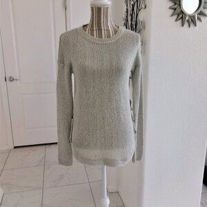 Alya Pale Green Longer Length Pullover Sweater S Small Button Detail on Sides